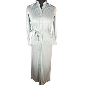 Vintage Schrader Sport  Light Blue green Sheath Belted Dress Collared Womens 6
